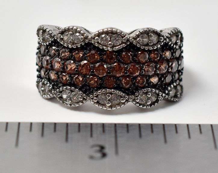 Orange and White Cz Ring in Sterling Silver