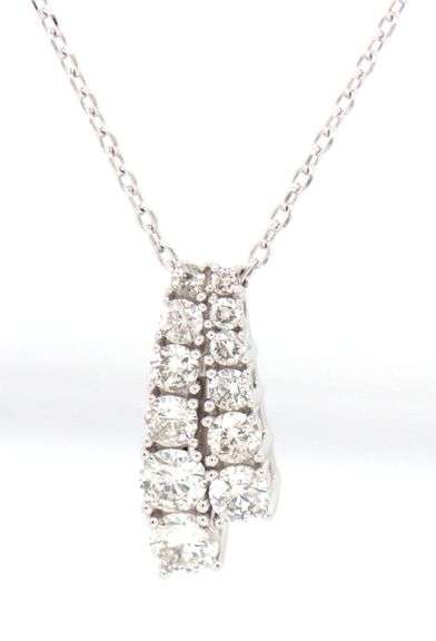 14kt White gold 0.75ctw diamond double row drop pendant on chain