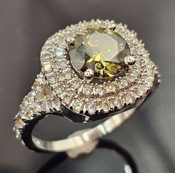 Dazzling 3.5 Ct  Golden Amber Green Lab Diamond Ring