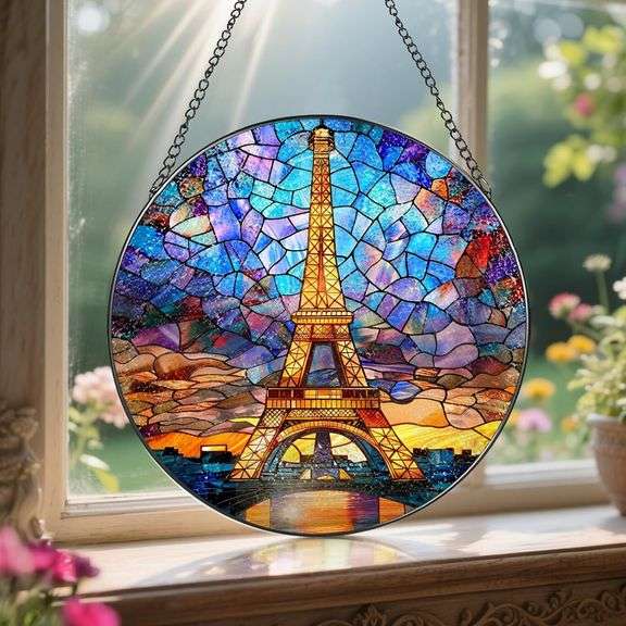 Eiffel Tower 8-Inch Stained Glass Suncatcher