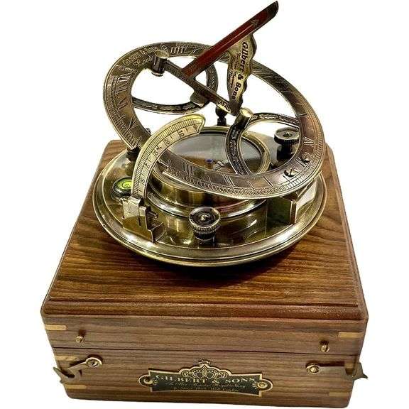 Brass Sundial Compass Nautical Clock with Rosewood Case