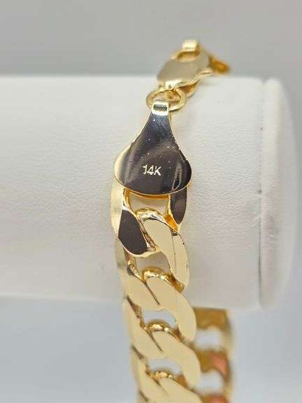 Strong 33..5 Gram 14 Kt Gold Plate Cuban Link Bracelet