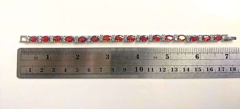 18 Kt Yellow Gold Plate 15.5 Cttw Simulated Padpaparacha Sapphire Bracelet