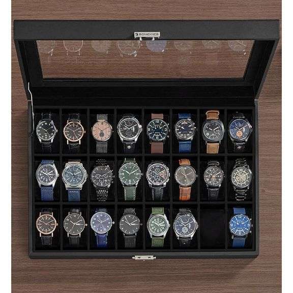 24-Slot Lockable Watch Box with Glass Lid
