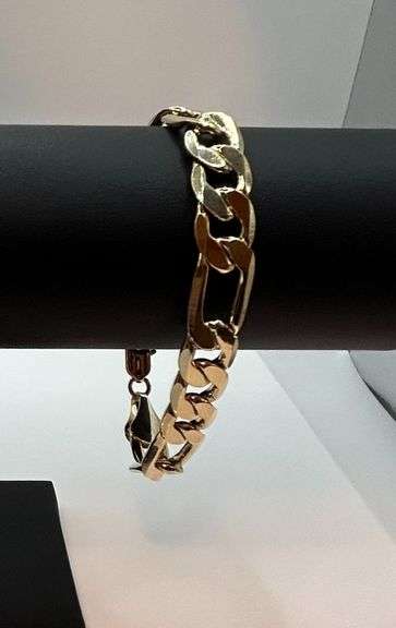 Sharp Italian 35.4 Gram 14 K Yellow Gold Plate Figaro Bracelet