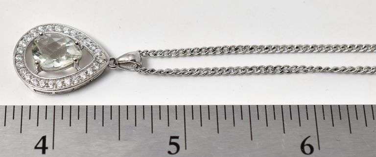 Aquamarine and CZ Gemstone Pendant Necklace in Sterling Silver