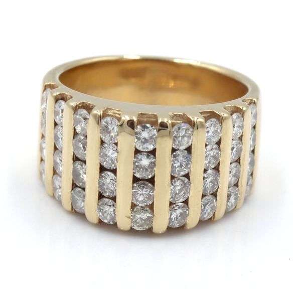 14kt Yellow gold 1.50ctw channel set 9 row diamond dome ring