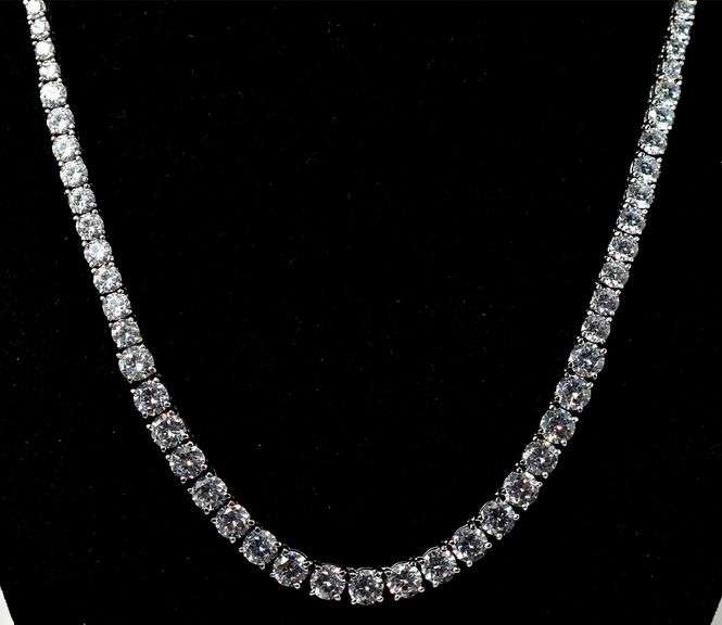 CZ Gemstone Tennis Necklace in Sterling Silver