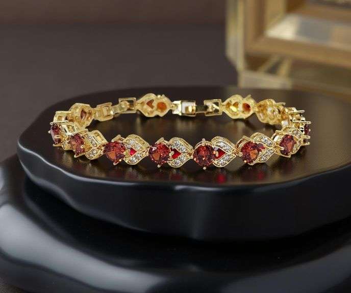 18 Kt Yellow Gold Plate Simulated Padpaparacha Sapphire Bracelet and More4 Piece Jewelry Set