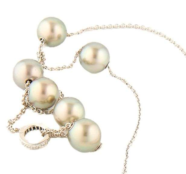 Mikimoto Cultured Black South Sea Pearls and 0.30ctw Diamond Lariat Necklace in 18K