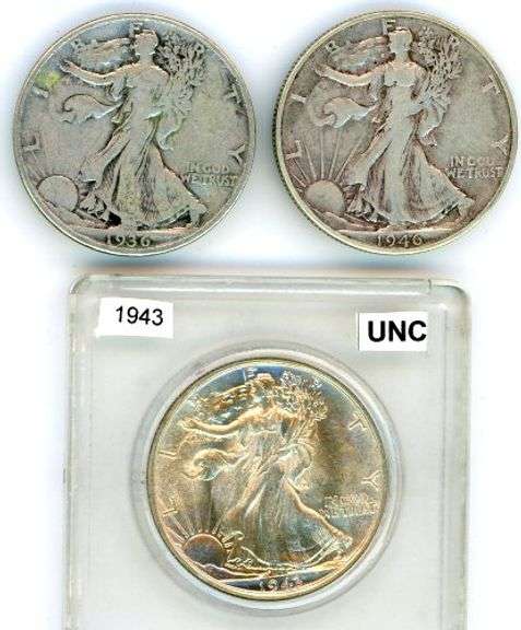 3 Different Walking Liberty Silver Half Dollars: 1939-D – 1946-S
