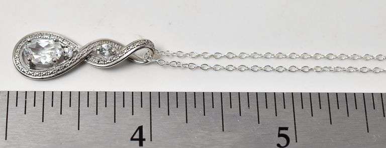 Sapphire Gemstone and Diamond Pendant Necklace in Sterling Silver