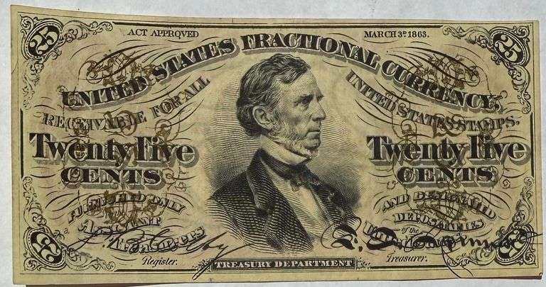 Choice Near Unc 1863  25 Cent Fractional Currency