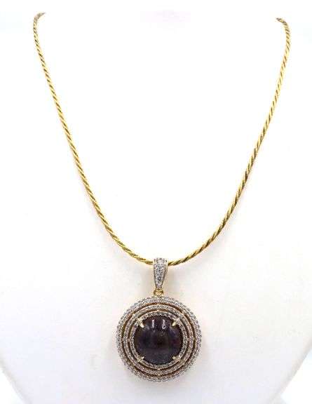 Stunning Massive 25.58CTS Round Cabochon-Cut Star Ruby & 3.40CTW White Sapphire Pendant on Adjustabl
