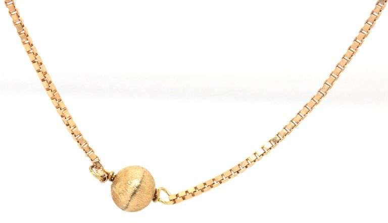 14kt Yellow gold box chain textured bead station necklace