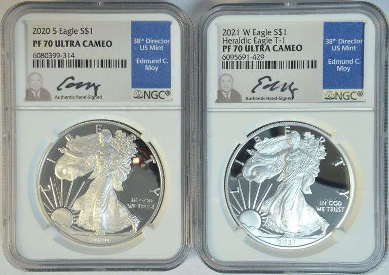 Flawless Signed 2020-S & 2021-W NGC PF70 $1 Silver Eagles