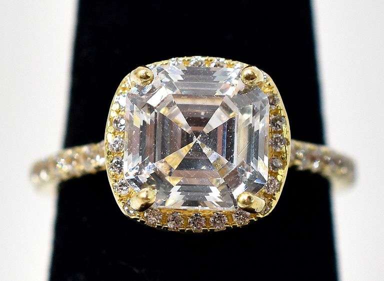 Halo Style Engagement Ring with CZ in Sterling Silver