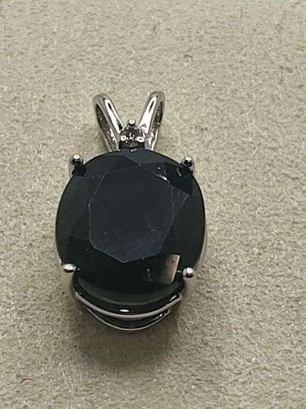 Over 5ctw Black Sapphire on 14k white gold pendent