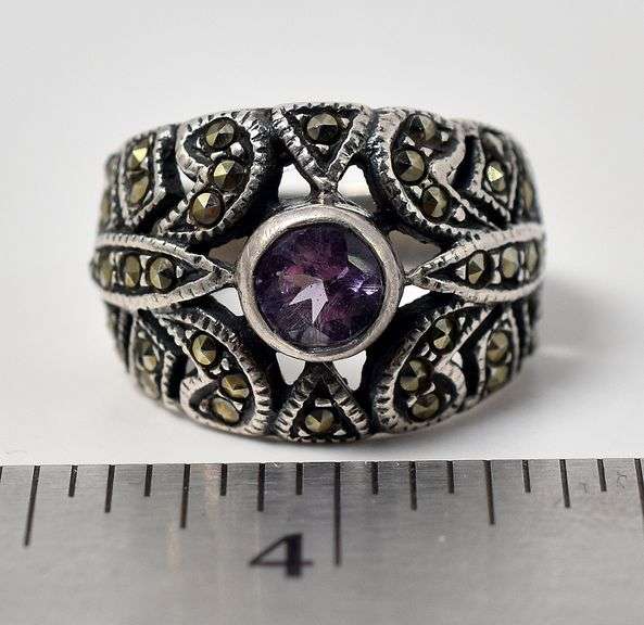 Amethyst and Marcasite Ring in Sterling Silver