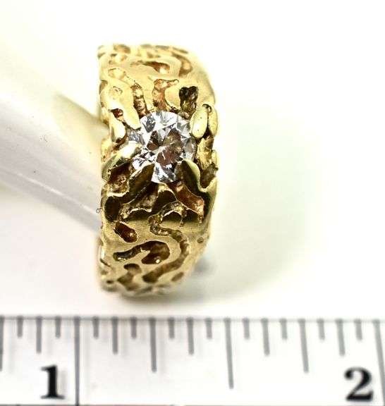 Unisex 14K Yellow Gold Nugget Ring with 1/2 CT. Diamond