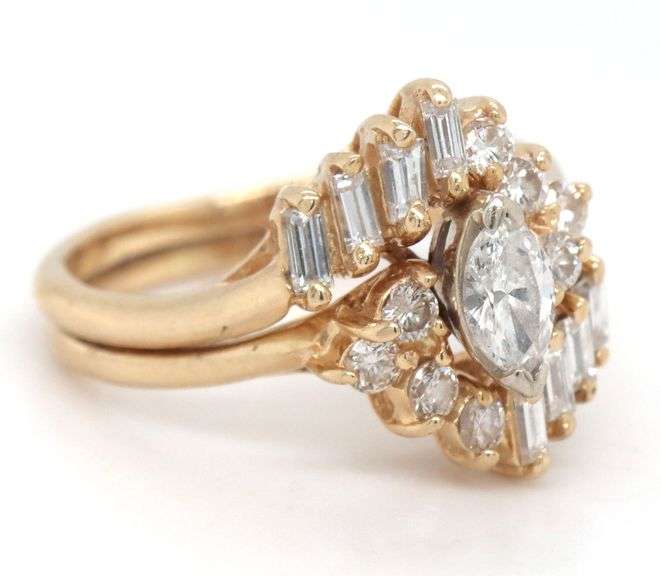 14kt Yellow gold 0.60ctw RBC and baguette diamond engagement ring