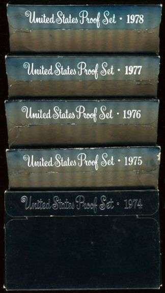 5 Different US Proof Sets in Original Packaging: 1974-78