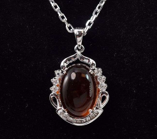 Precious 9.30CTS Oval Shaped Cabochon-Cut Feldspar & Sapphire Gemstone Pendant Necklace in Sterling 