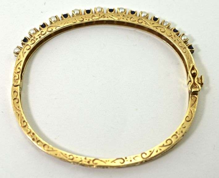 Vintage 14K Bangle with Sapphires and Pearls