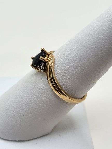 14K yellow gold with sapphire and diamond ring size# 7.5