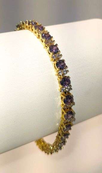 18 Kt White Gold Plated  Lab Simulated Russian Alexandrite Diamond Tennis Bracelet