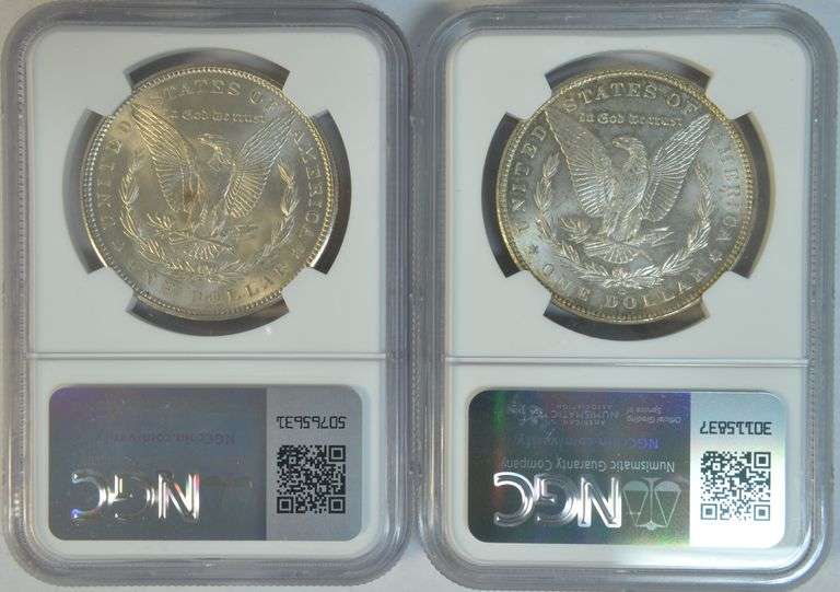Pair of near Gem BU NGC MS64 graded 1900 & 1900-O Morgans