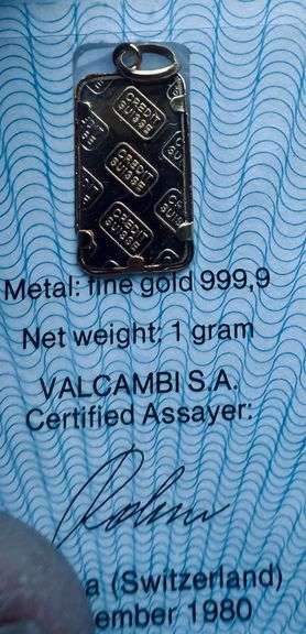 I Gram Credit Suisse .999 Fine Gold Pendant