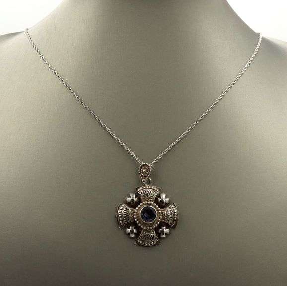 925 Sterling silver signed Jerusalem Jordan pendant on chain