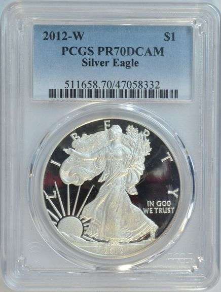 Perfect PCGS PR70DCAM graded 2012-W $1 Silver Eagle coin