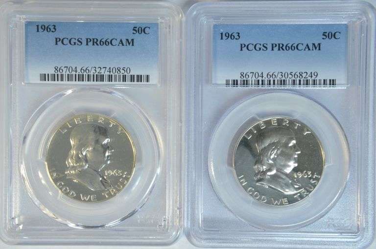 2 PCGS PR66CAM graded 1963 Franklin Half Dollars
