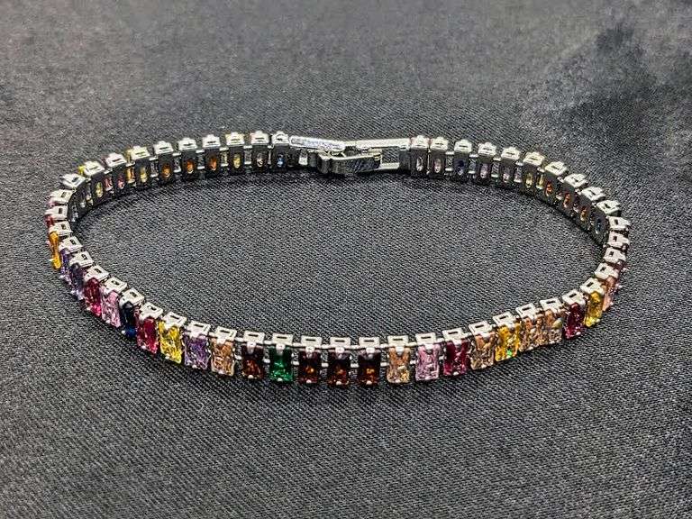 Sparkling 14.5 Ctw MultI Color Lab Simulated Diamond White Gold Plated Tennis Bracelet