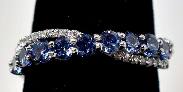 Blue and White CZ Gemstone Ring in Sterling Silver