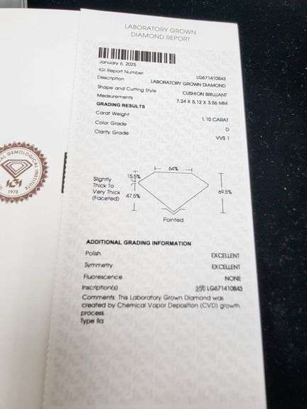 High quality loose Diamond " 1.10 CT lab grown VVS1/ D  diamond"