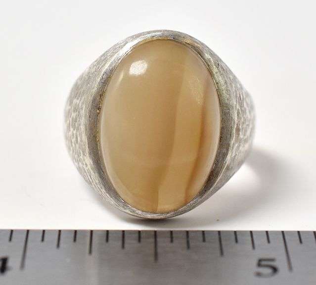 Stunning 14K White Gold Agate Gemstone Signet Men's Ring