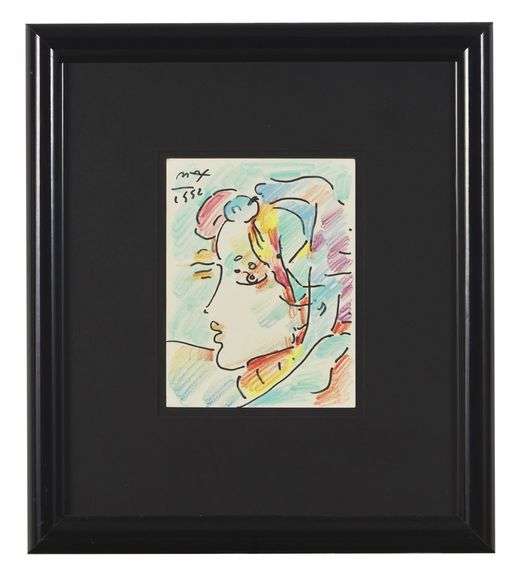Rare Peter Max One-of-a-Kind Original Mixed Media 'Profile III', 1992