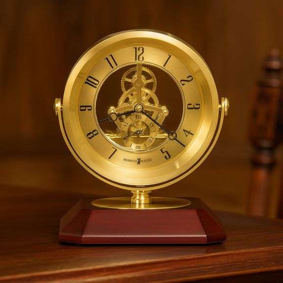 Brass Table Clock with Rosewood Base