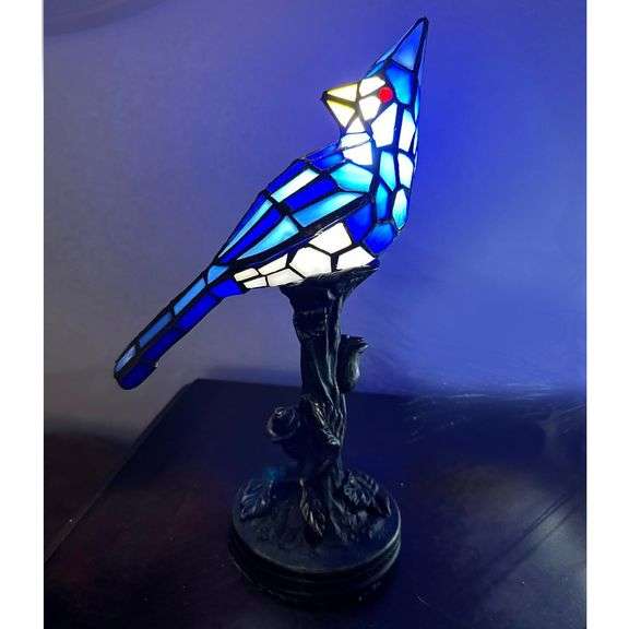 Tiffany Style Stained Glass Blue Bird Lamp