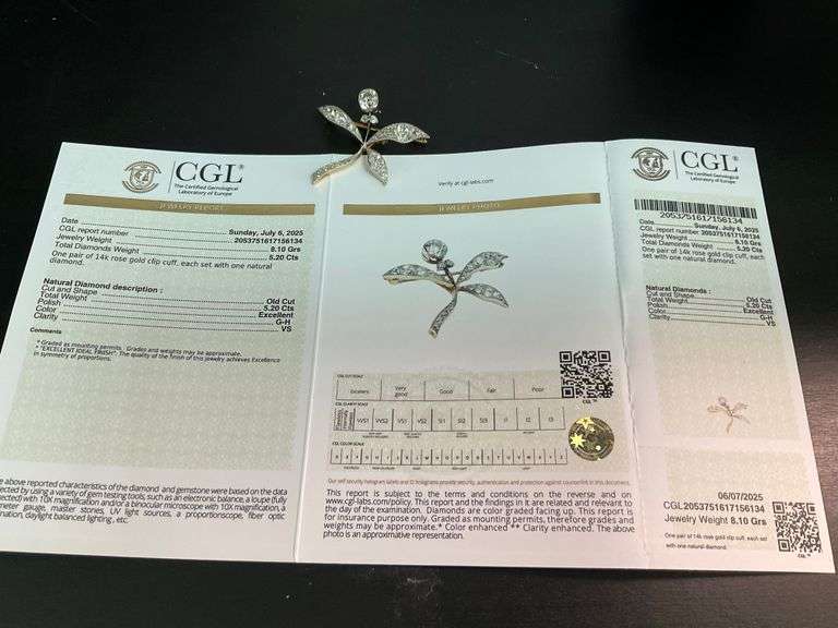 CERTIFIED UNIQUE ANTIQUE FK LADIES DIAMOND BROOCH