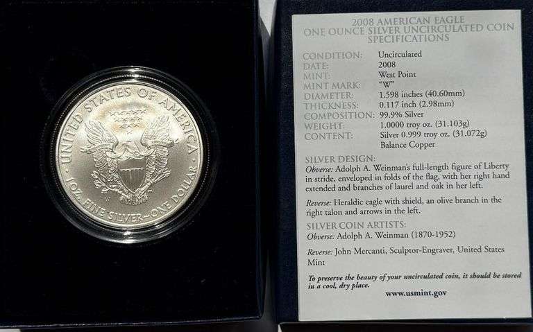 2008 W Silver Eagle with Box and Paper