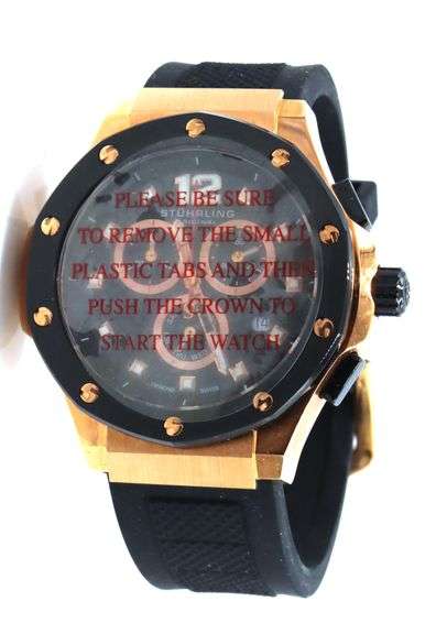 Stuhrling chronograph sports watch black and copper dial