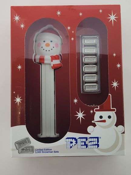 PAMP Suisse PEZ Snowman Dispenser With (6) 5 Gram .9999 Silver Wafer Bars