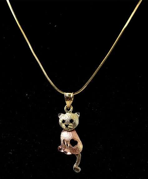 Stunning 14k yellow and Rose Gold Cat Pendant Necklace