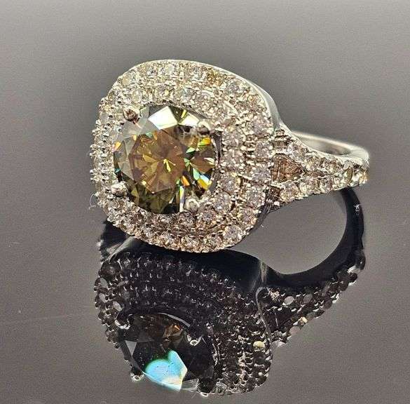 Dazzling 3.5 Ct  Golden Amber Green Lab Diamond Ring