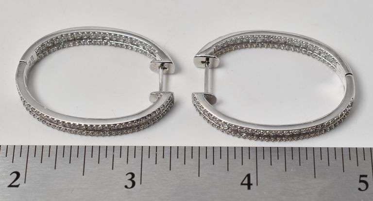 CZ Gemstone Hoop Earrings in Sterling Silver