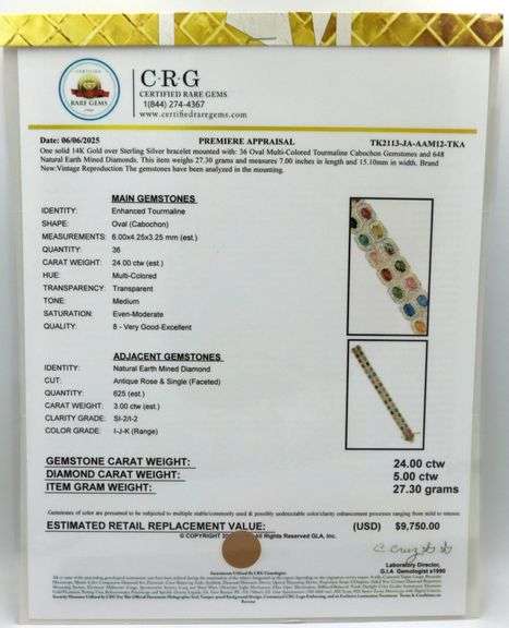 Jaw Dropping 24.00CTW Oval Multi Color Cabochon-Cut Tourmaline & 4.00CTW Diamond Bracelet in 14K Yel